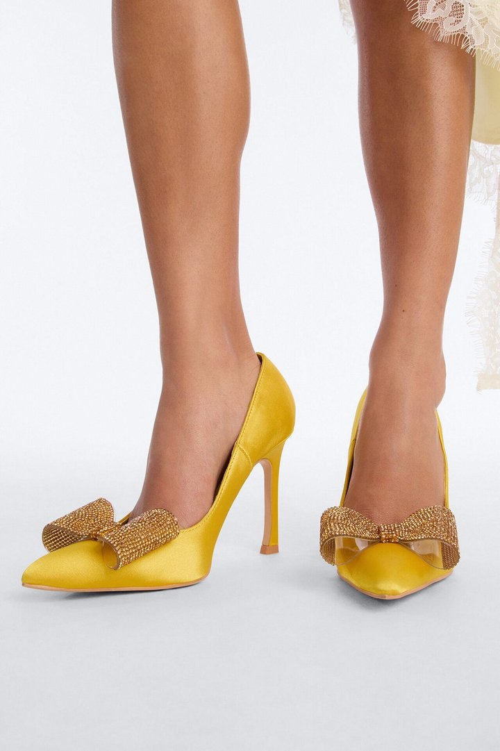 Leola Rhinestone Bow Pumps - Mustard