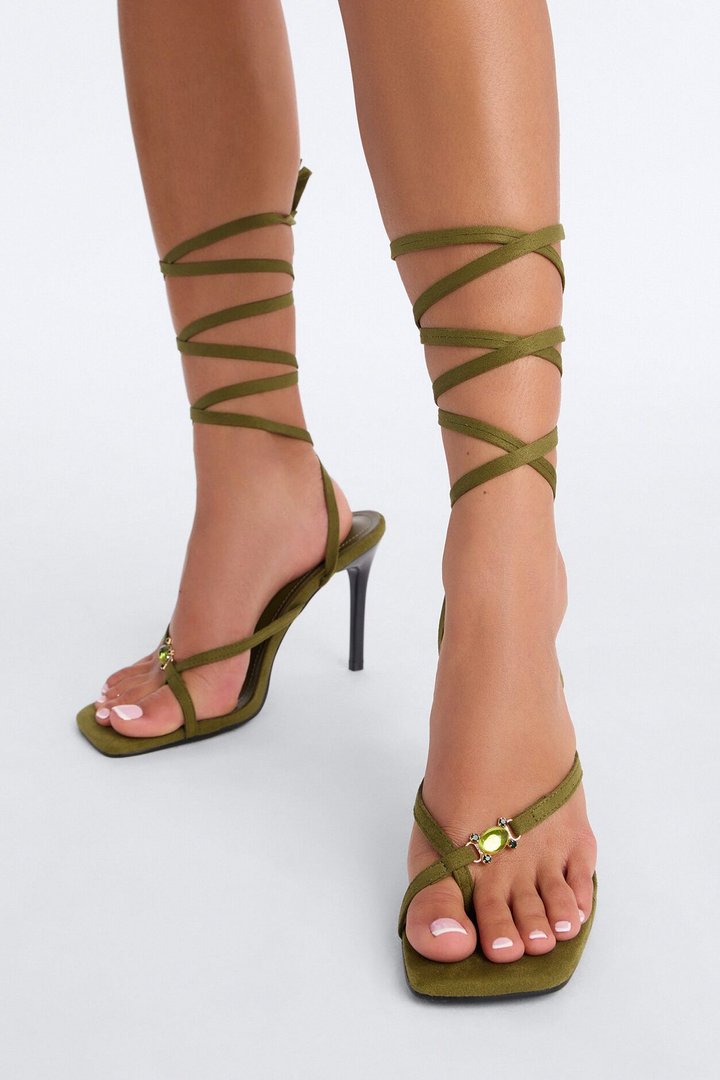 Built Different Suede Wrap Up Heels - Olive