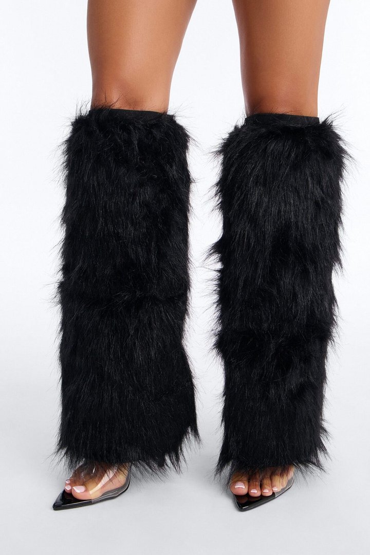 Party On Faux Fur Leg Warmers - Black