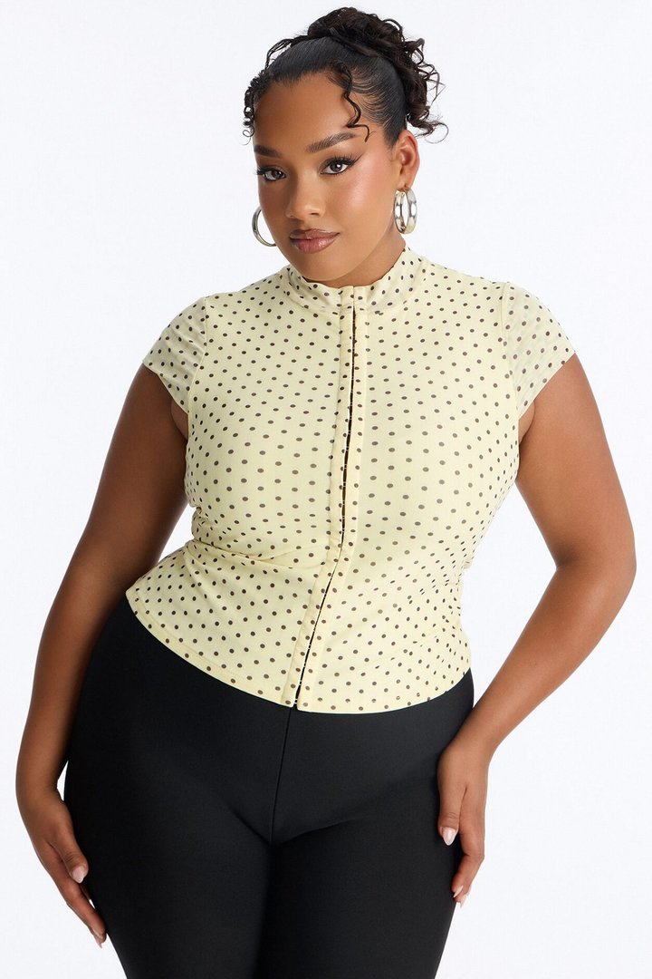 Kiki Polka Dot Mock Neck Mesh Top - Yellow/combo