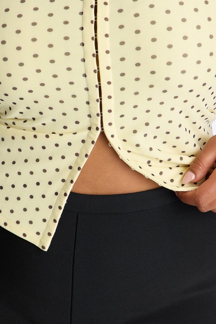 Kiki Polka Dot Mock Neck Mesh Top - Yellow/combo