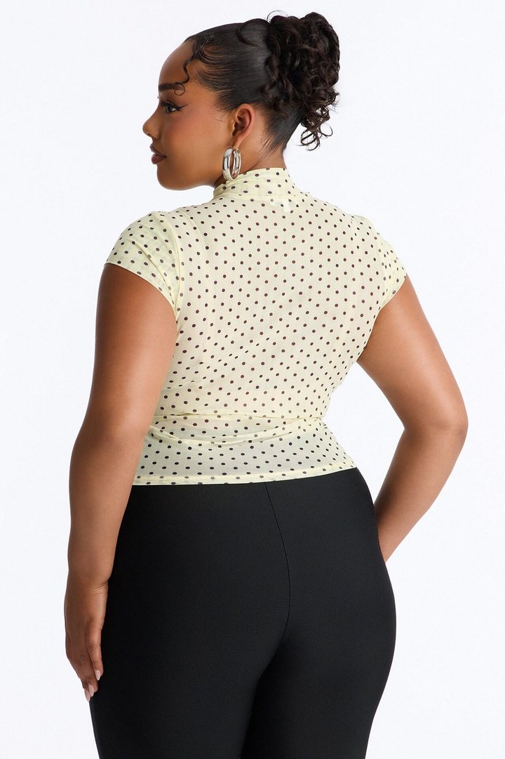 Kiki Polka Dot Mock Neck Mesh Top - Yellow/combo