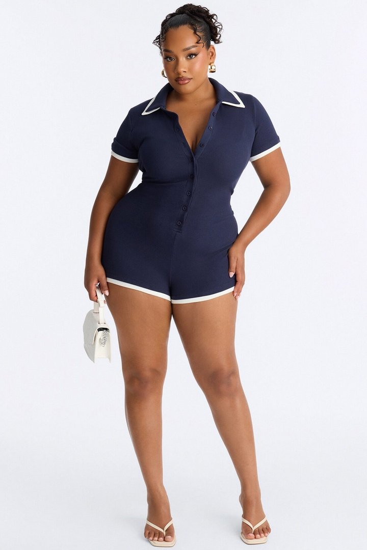Brielle Double Layer Short Sleeve Romper - Navy
