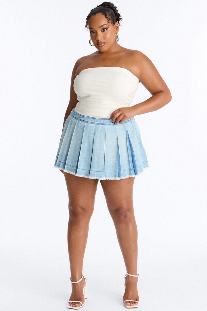 Lilia Pleated Denim Mini Skirt - Light Wash