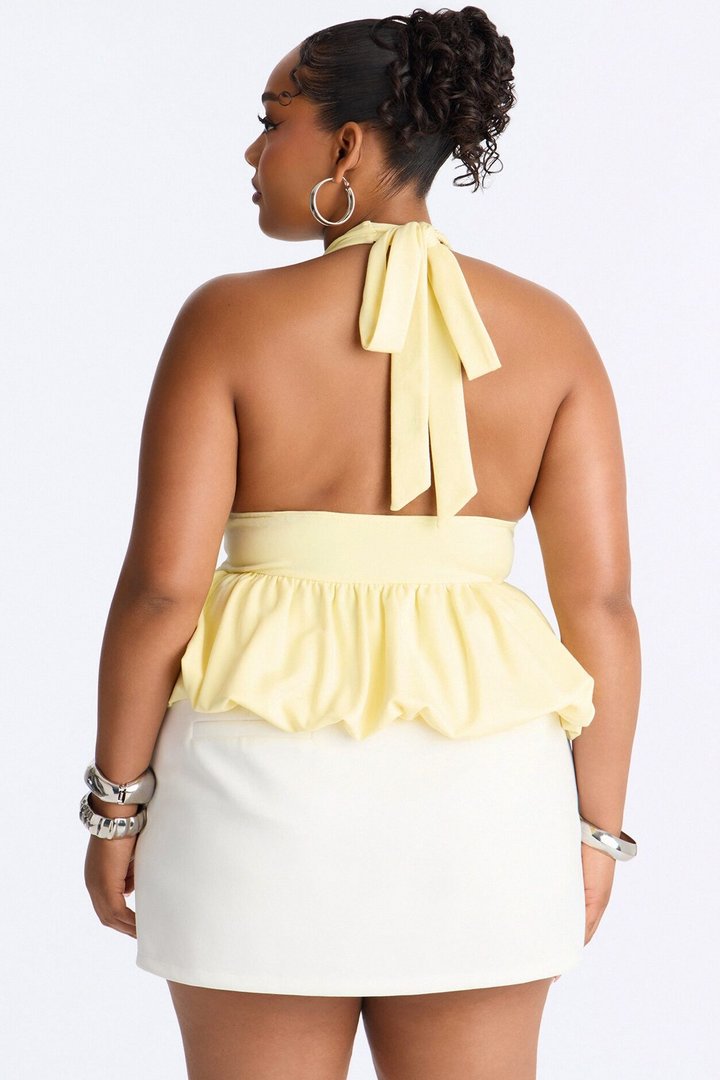 Girl Brunch Bubble Hem Halter Top - Butter Yellow