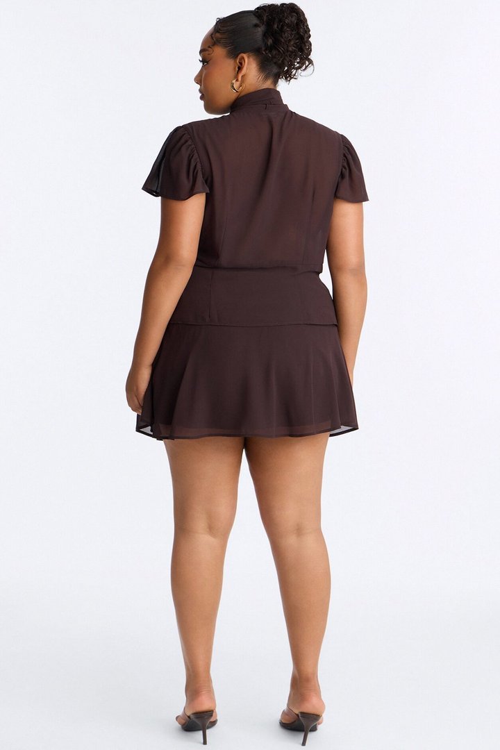 Remi Chiffon Ruched Mini Skirt - Chocolate