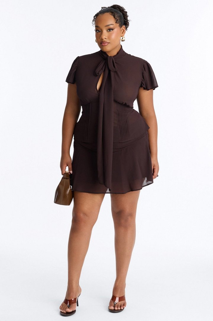 Remi Chiffon Ruched Mini Skirt - Chocolate