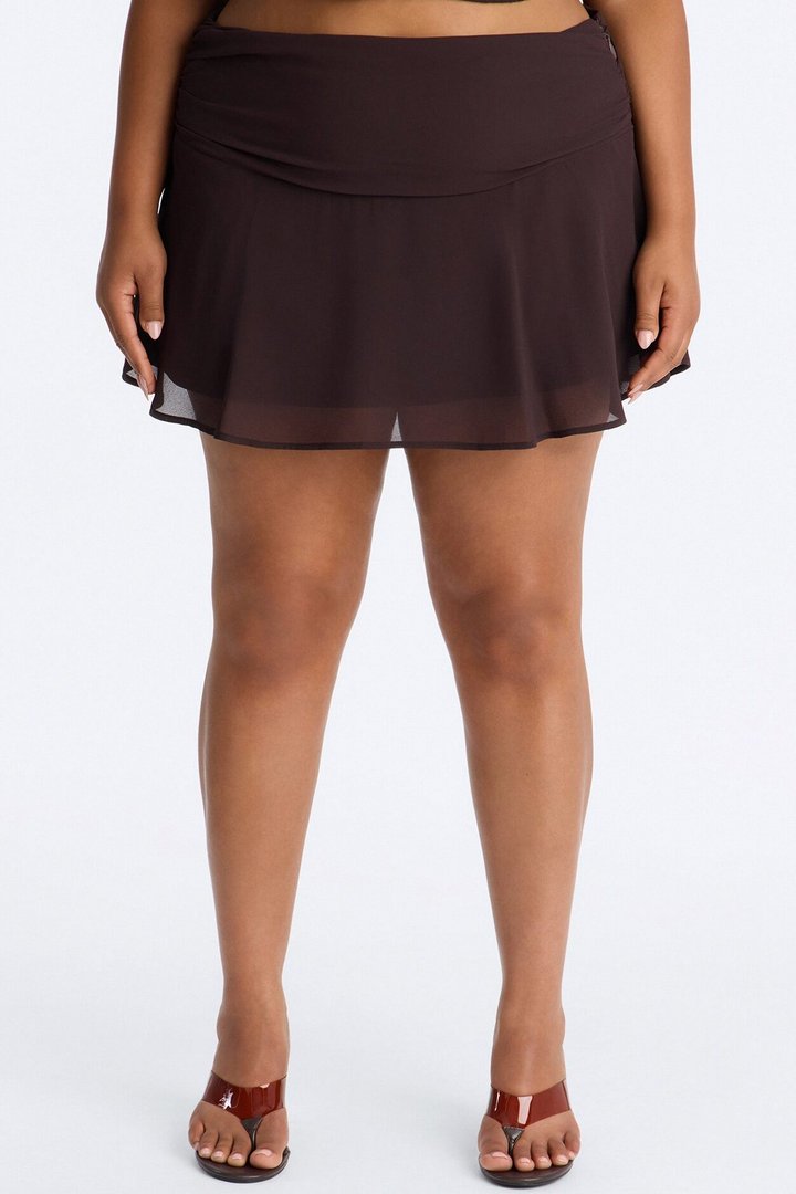 Remi Chiffon Ruched Mini Skirt - Chocolate