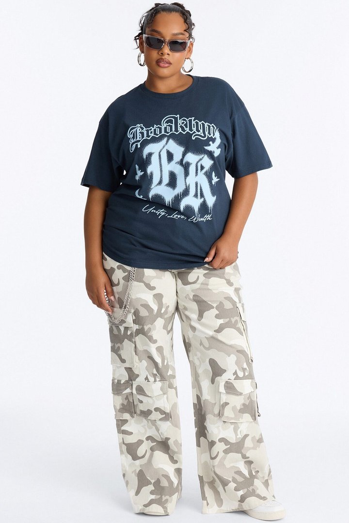 Brooklyn Drip Oversized Washed Tee - Navy