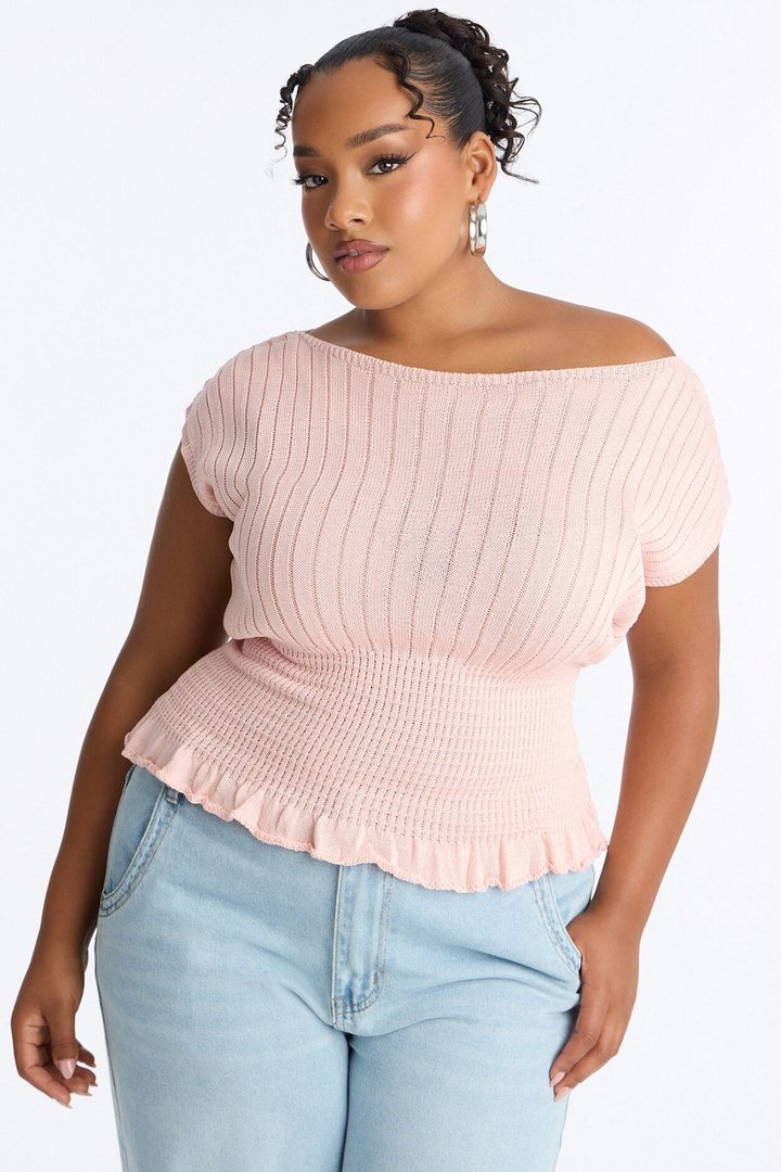 Ready For Fun Ruffle Trim Sweater Top - Blush