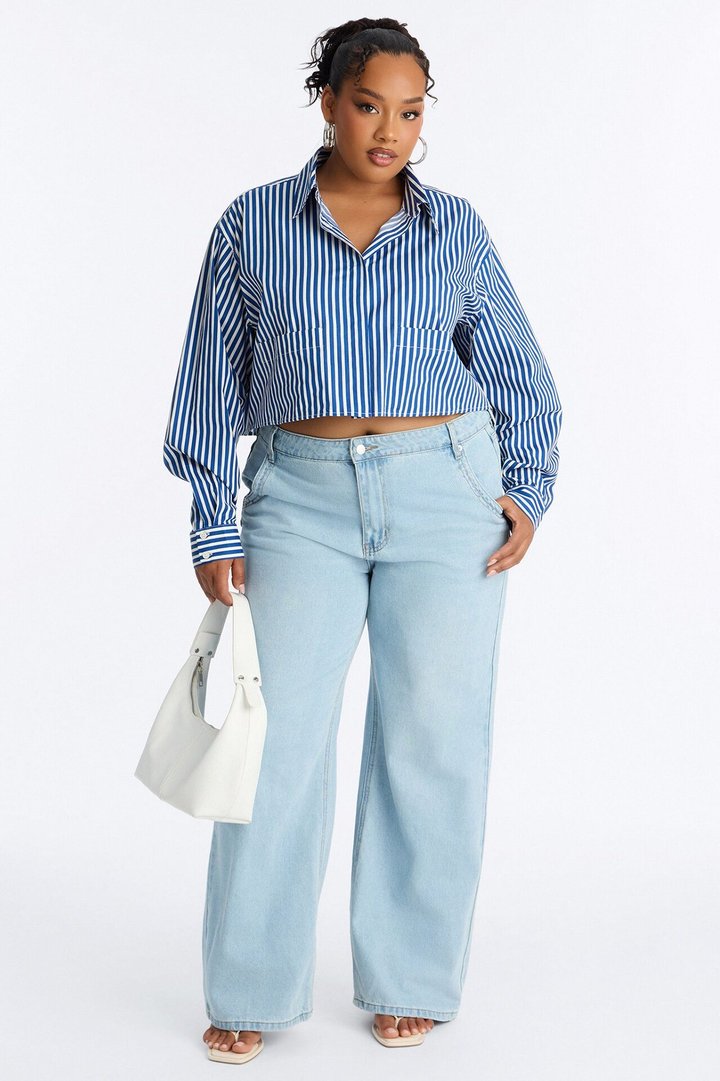 Beachside Babe Long Sleeve Striped Shirt - Blue/combo