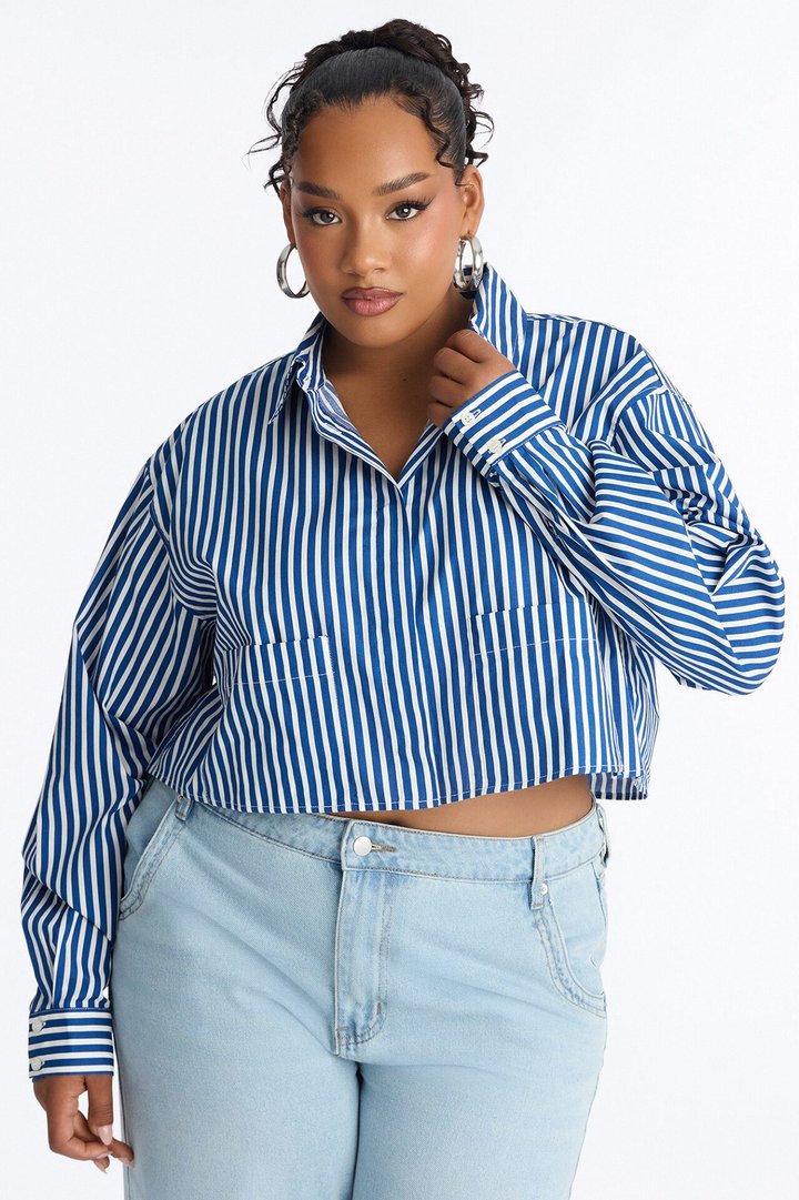 Beachside Babe Long Sleeve Striped Shirt - Blue/combo