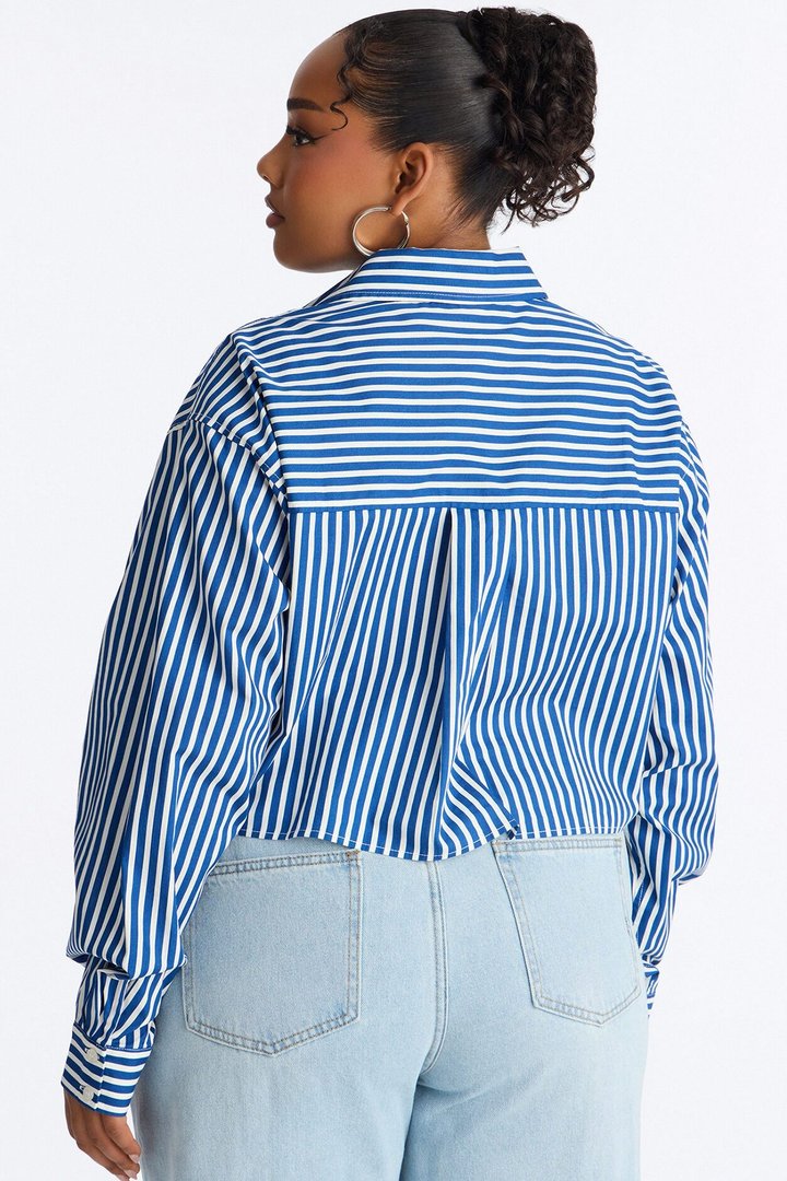 Beachside Babe Long Sleeve Striped Shirt - Blue/combo