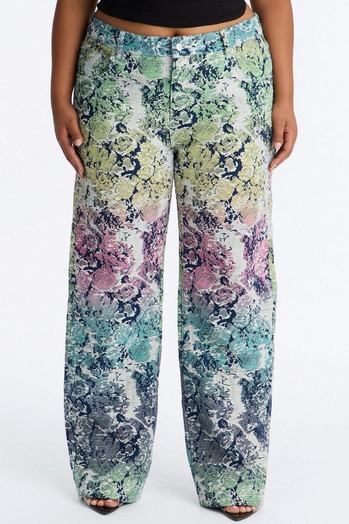 Over The Rainbow Floral Jacquard Straight Leg Jeans - Multi Color