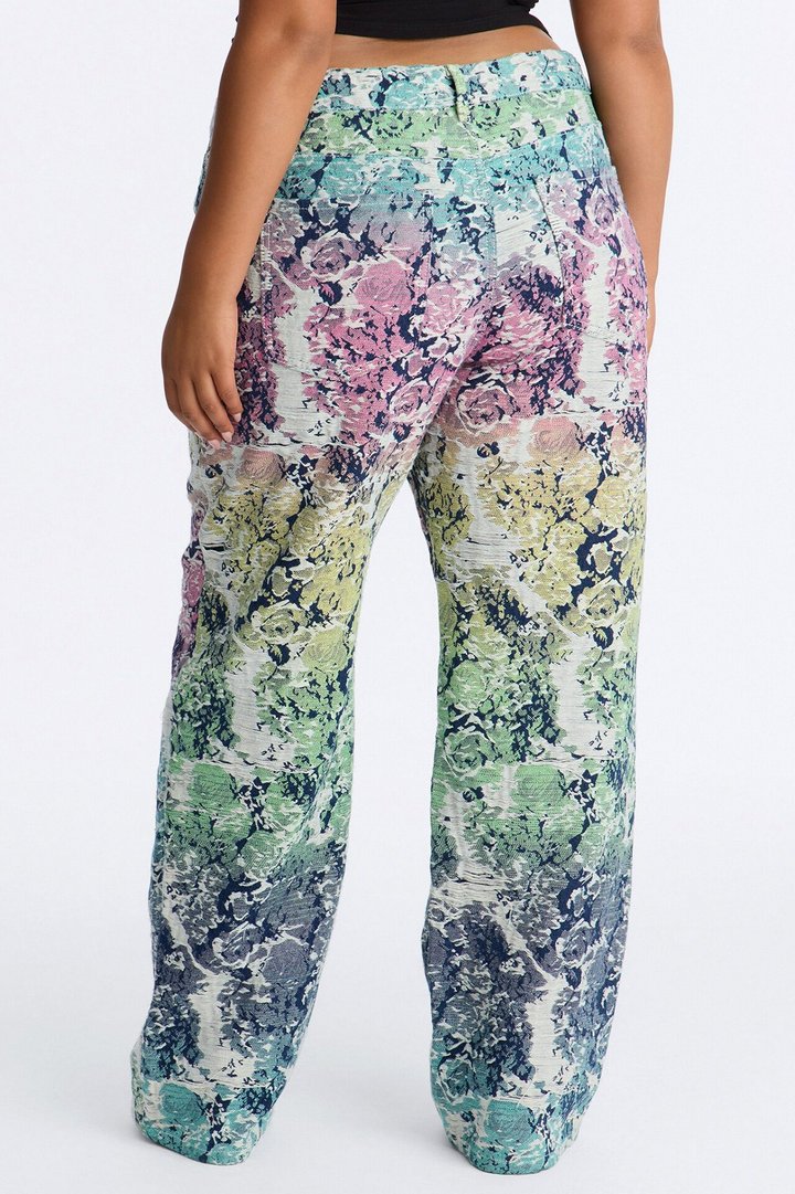 Over The Rainbow Floral Jacquard Straight Leg Jeans - Multi Color