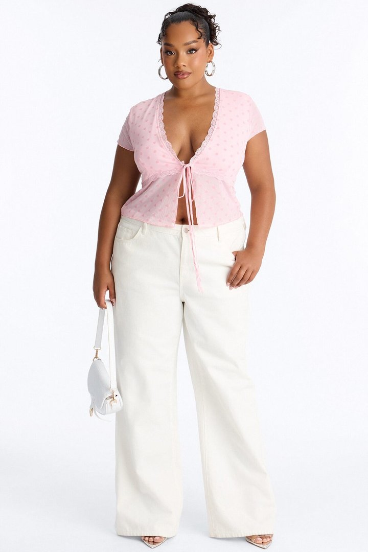 Priyanka Mesh Polka Dot Top - Pink
