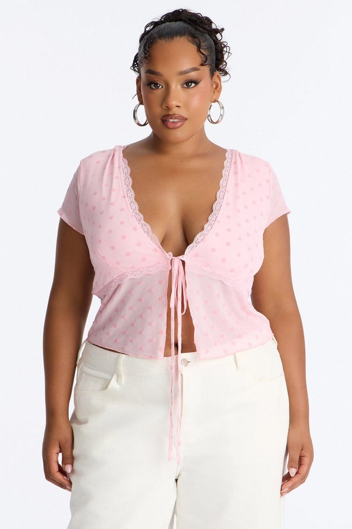 Priyanka Mesh Polka Dot Top - Pink