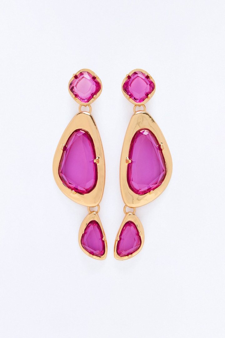 Blue Iris Drop Earrings - Gold/Pink