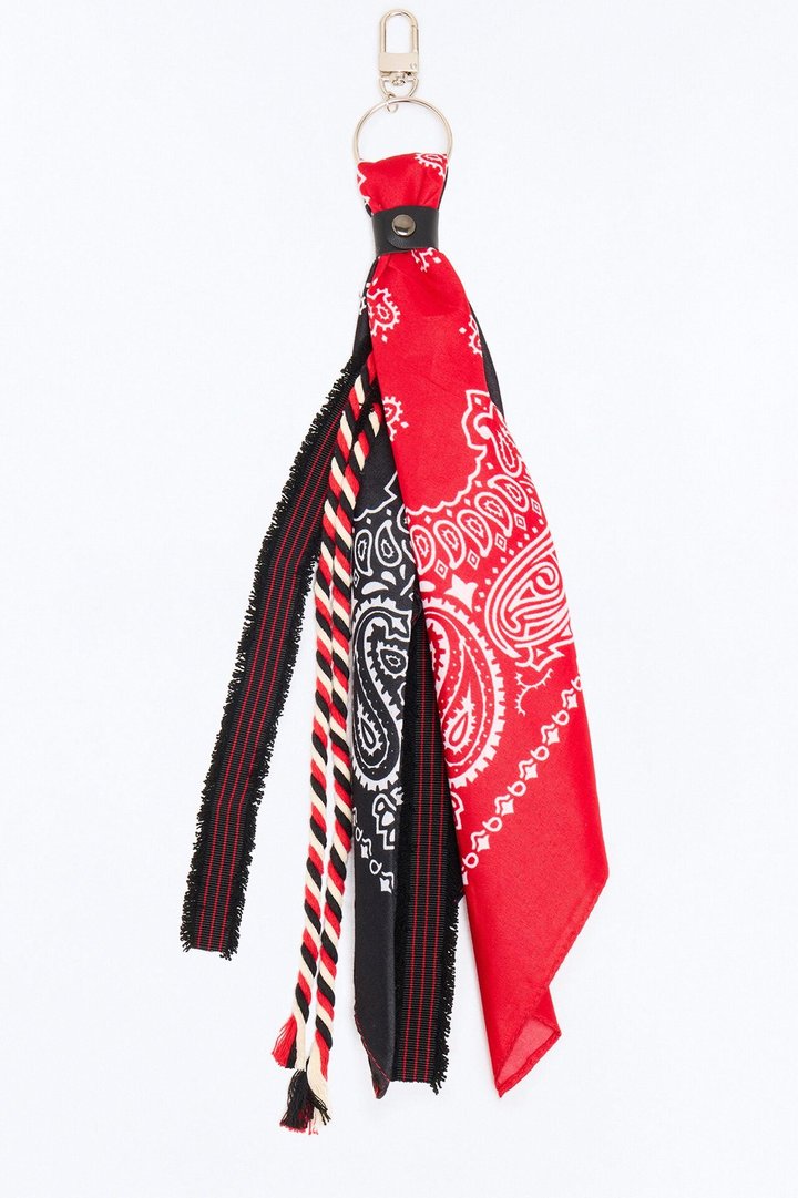 Paisley Cord Charm Graphic Bandana Pant Keychain - Black/Red