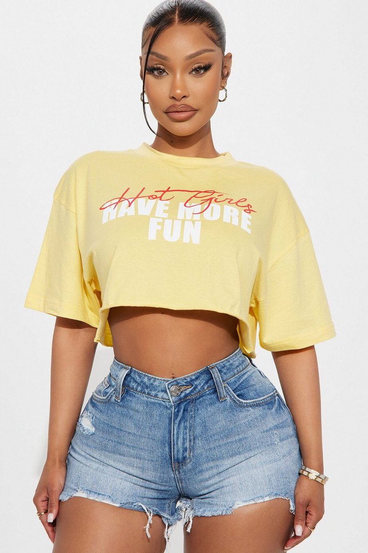 Hot Girls Have More Fun Cropped Tee - Yellow