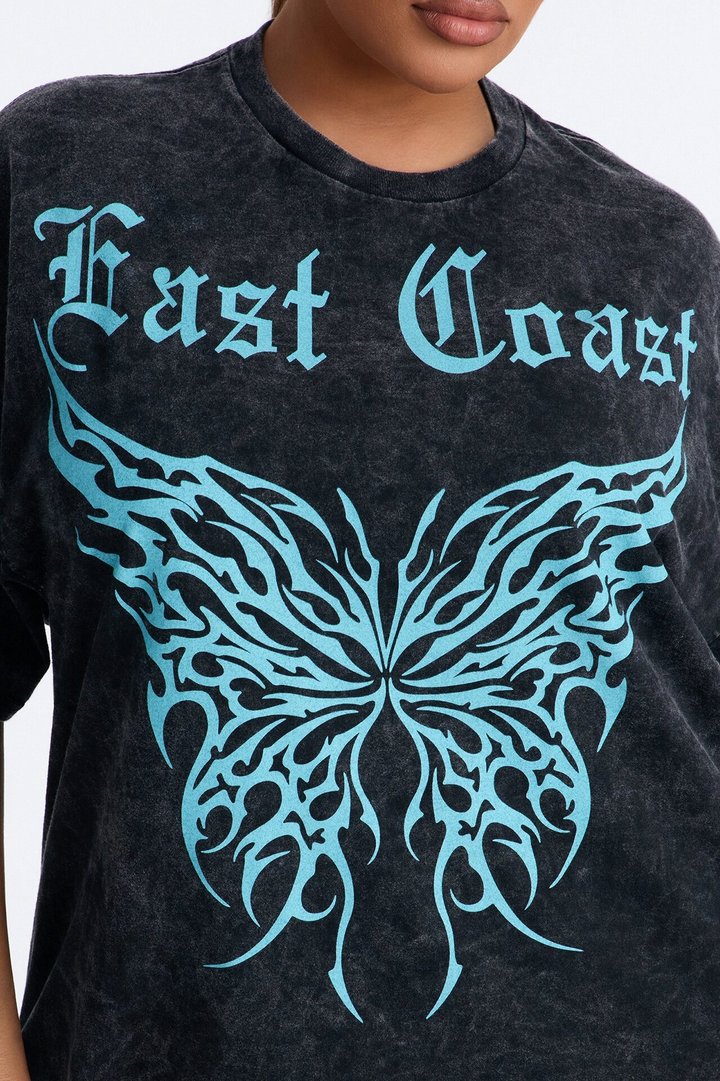 East Coast Authentic Washed Oversized Tee - Black