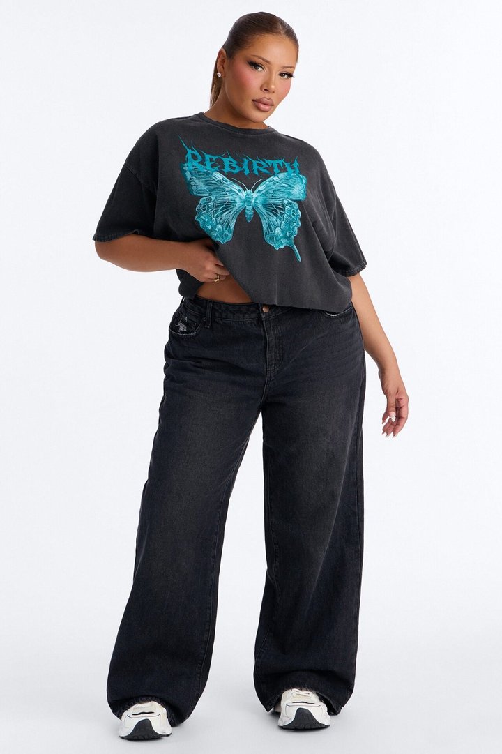 Rebirth Butterfly Cropped Tee - Black
