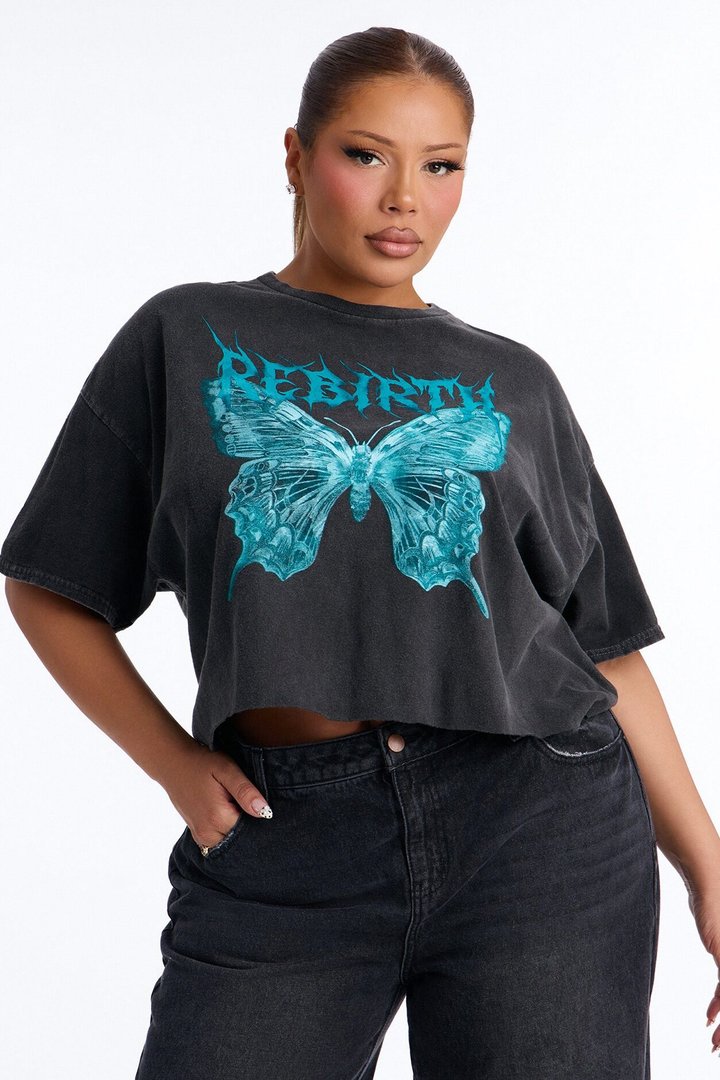 Rebirth Butterfly Cropped Tee - Black
