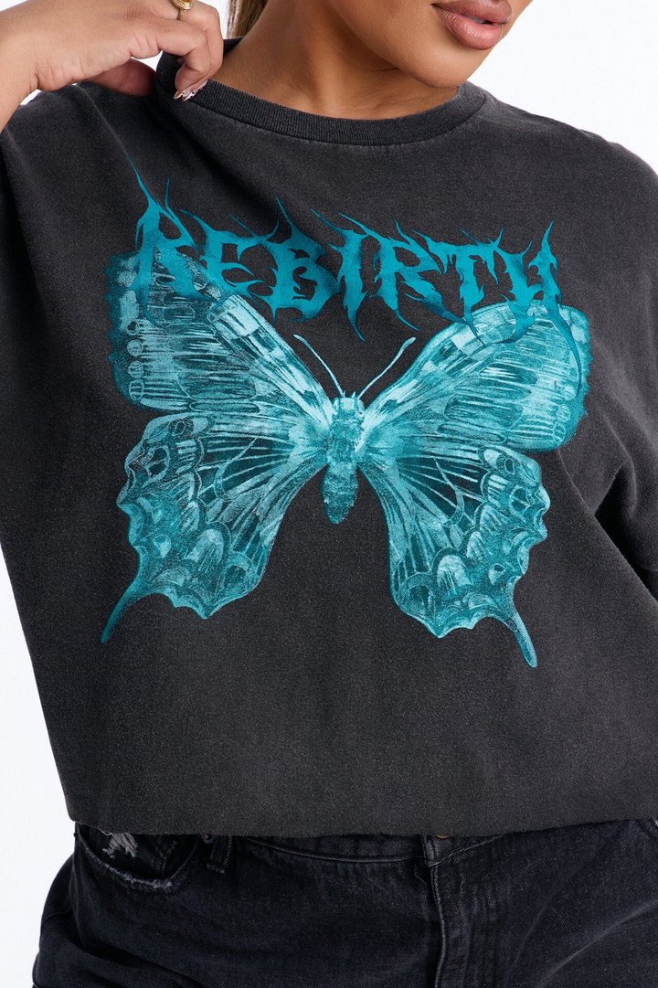 Rebirth Butterfly Cropped Tee - Black