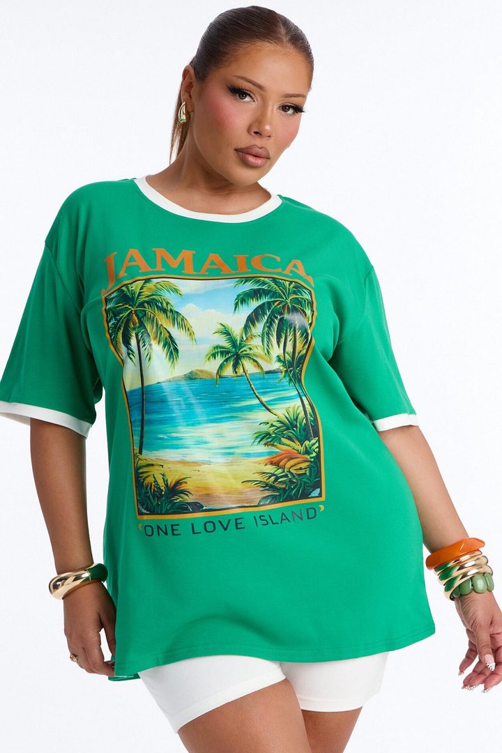 Jamaica Oversized Ringer Tee - Green