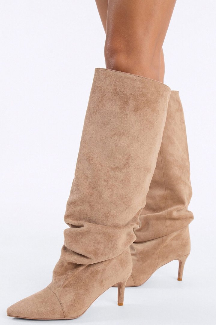 Pico Ruched Suede Boots - Sand