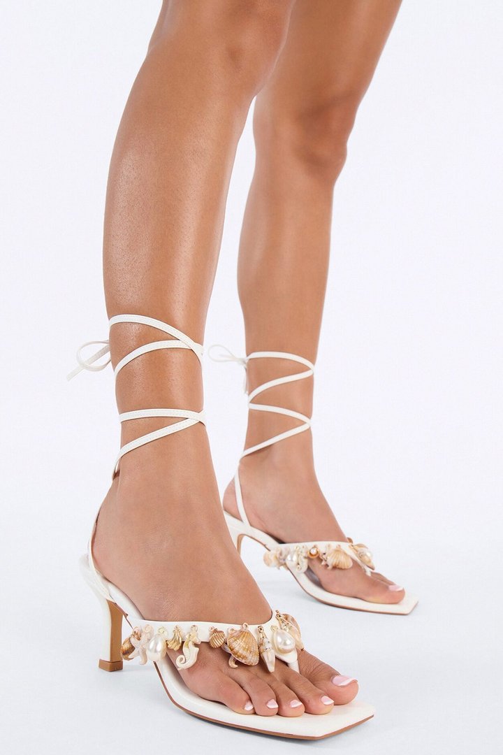 Water Charmer Wrap Up Heels - White