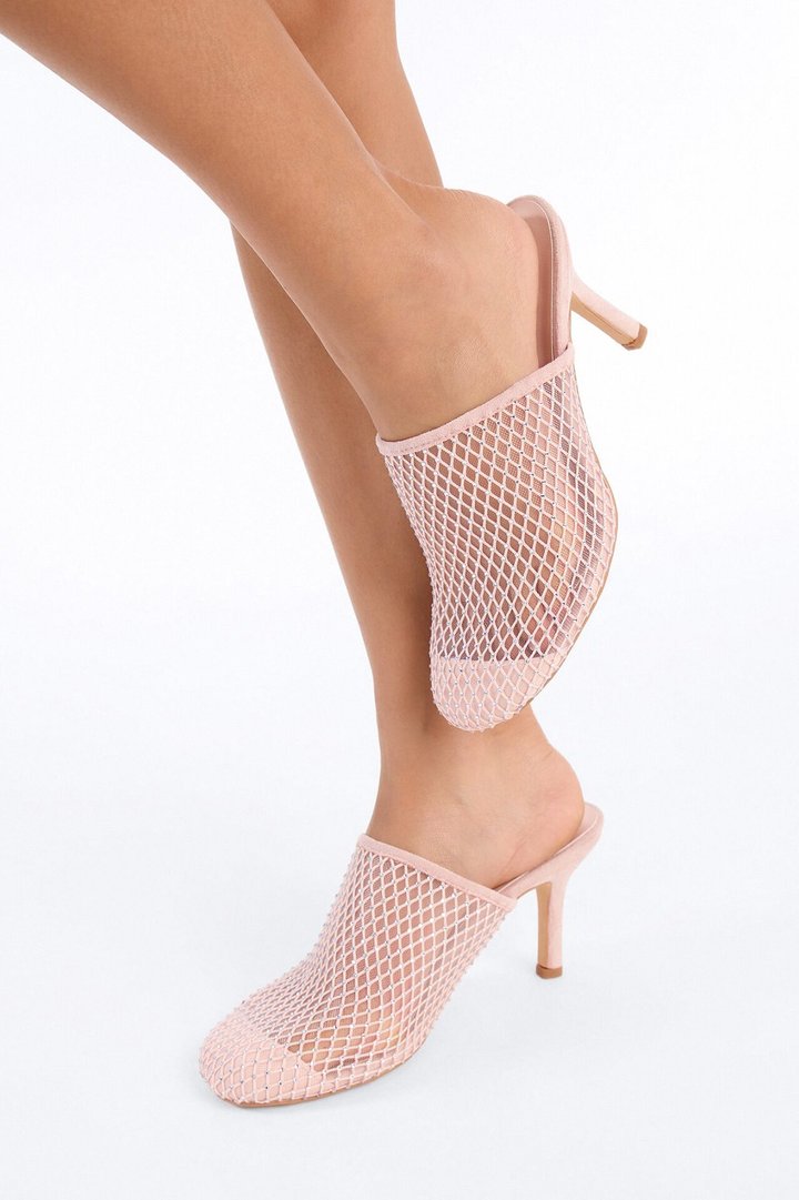 Soraya Fishnet Rhinestone Pumps - Nude