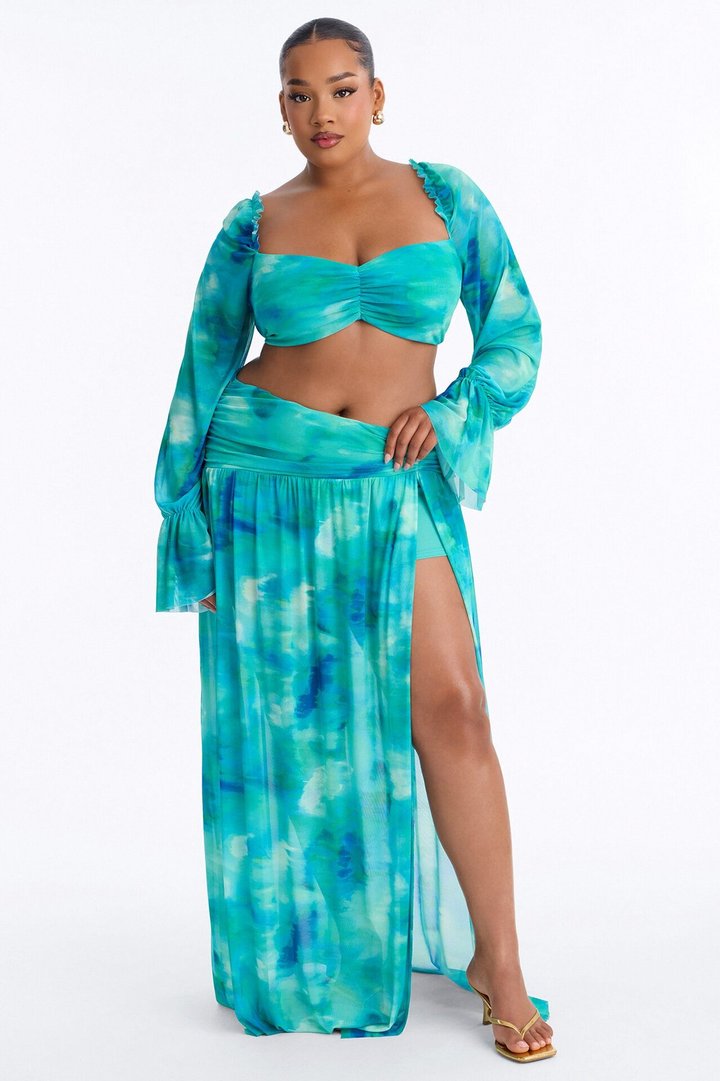 Wave Goodbye Mesh Skirt Set - Green/combo