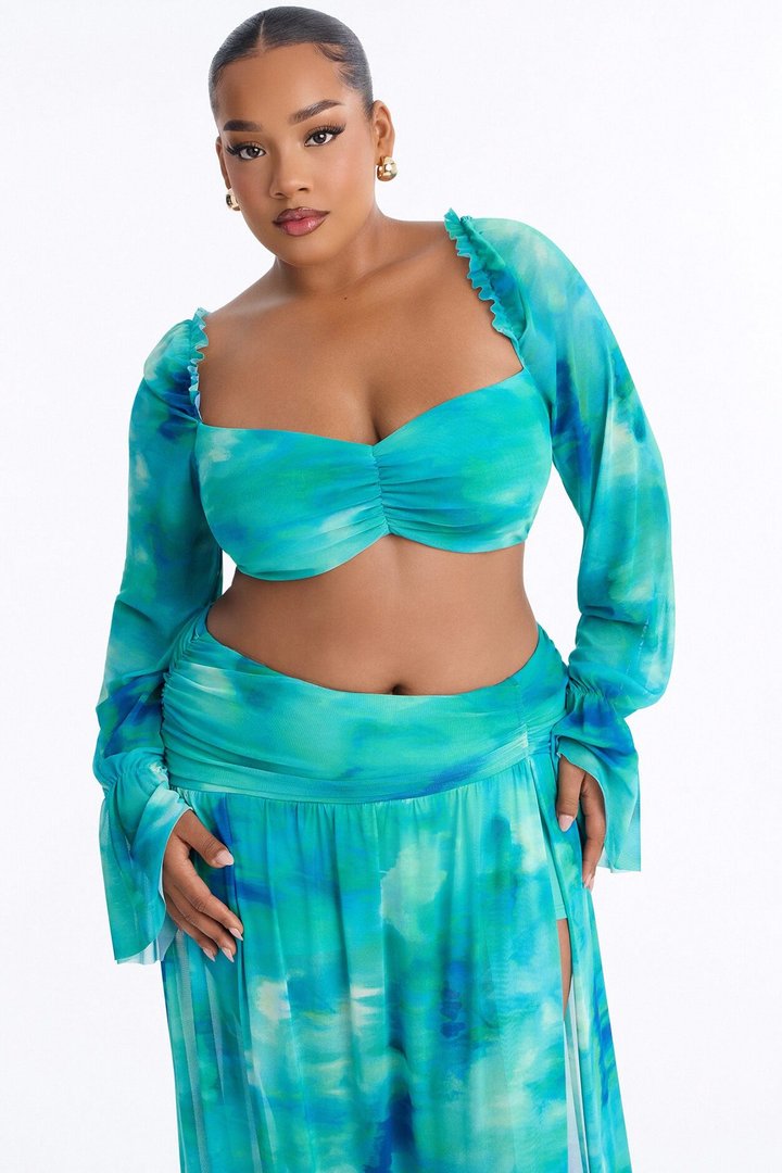 Wave Goodbye Mesh Skirt Set - Green/combo