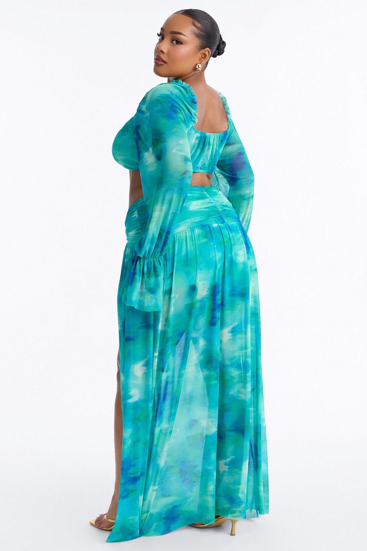 Wave Goodbye Mesh Skirt Set - Green/combo
