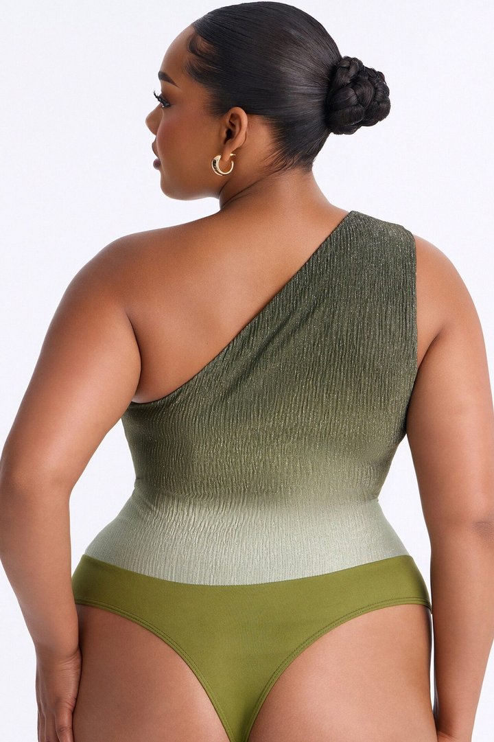 Olivia Ombre Metallic One Shoulder Bodysuit - Green/combo