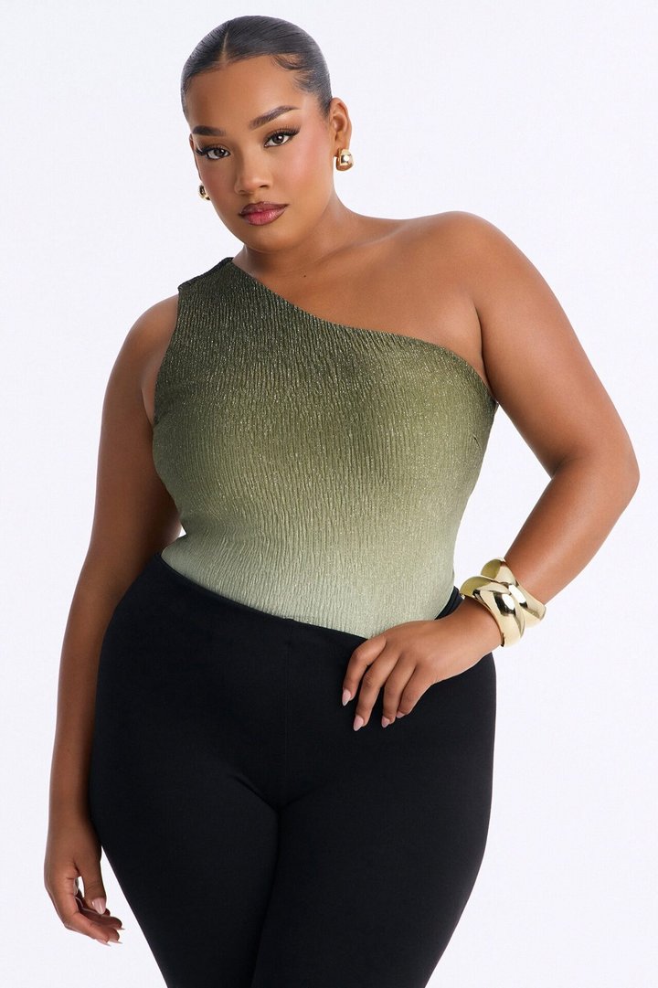 Olivia Ombre Metallic One Shoulder Bodysuit - Green/combo