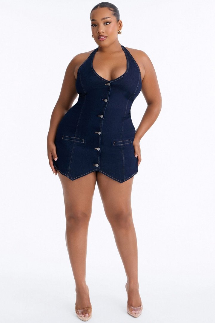 Cyndi Denim Halter Romper - Dark Wash