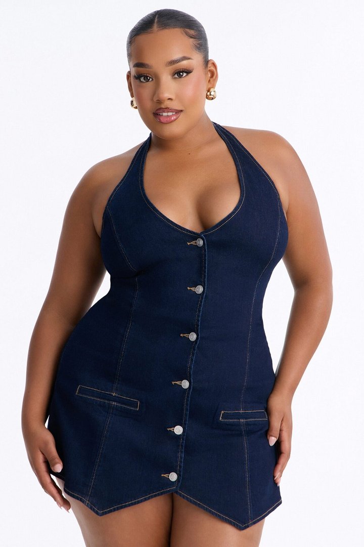 Cyndi Denim Halter Romper - Dark Wash