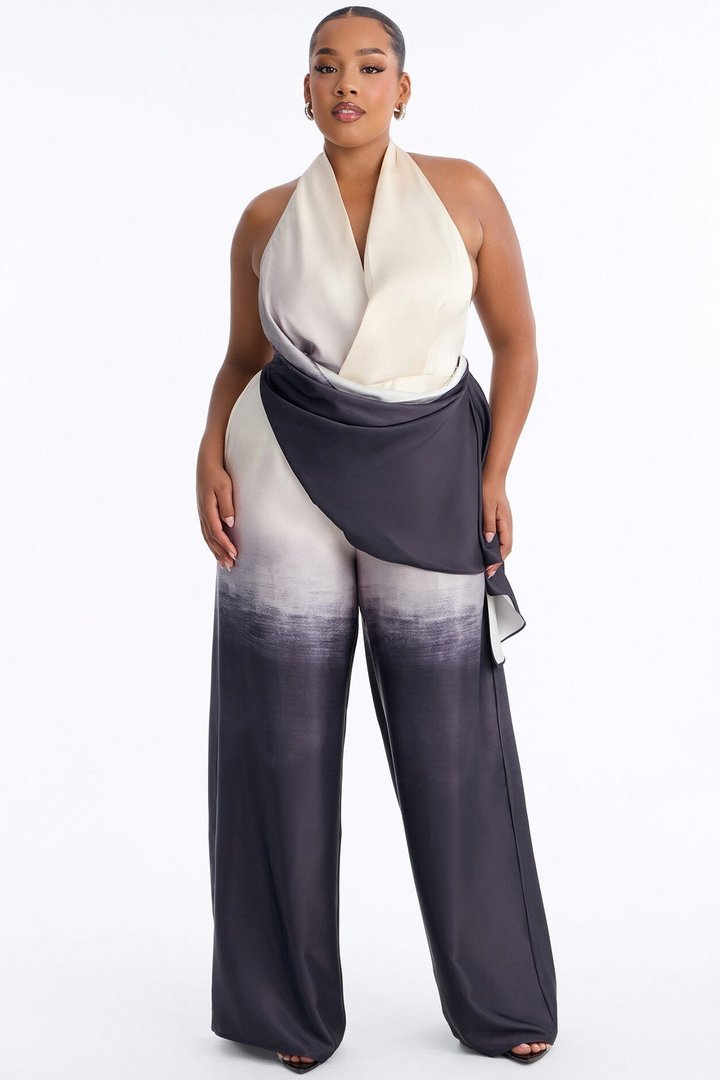 Tina Satin Ombre Draped Jumpsuit - Black