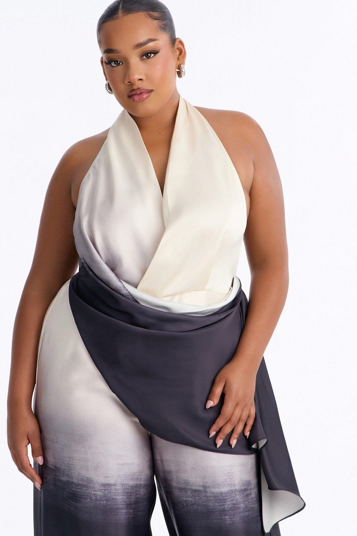 Tina Satin Ombre Draped Jumpsuit - Black
