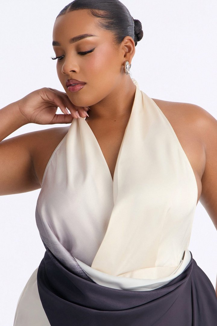 Tina Satin Ombre Draped Jumpsuit - Black