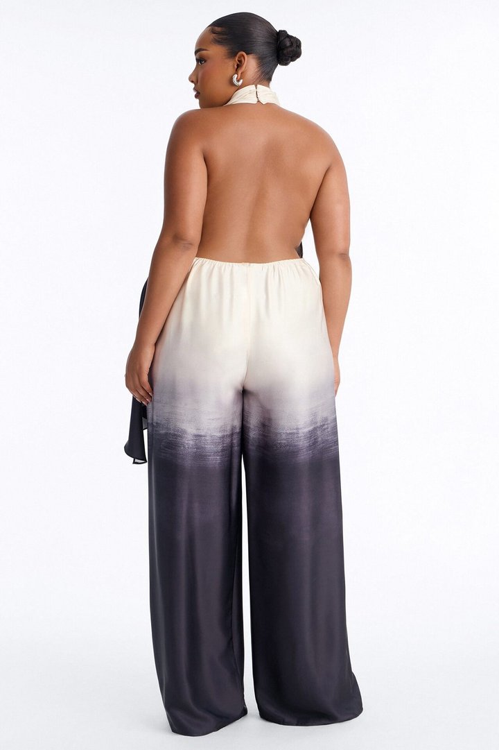 Tina Satin Ombre Draped Jumpsuit - Black