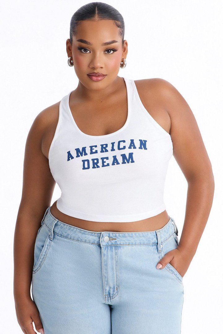 American Dream Girl Cropped Tank Top - White