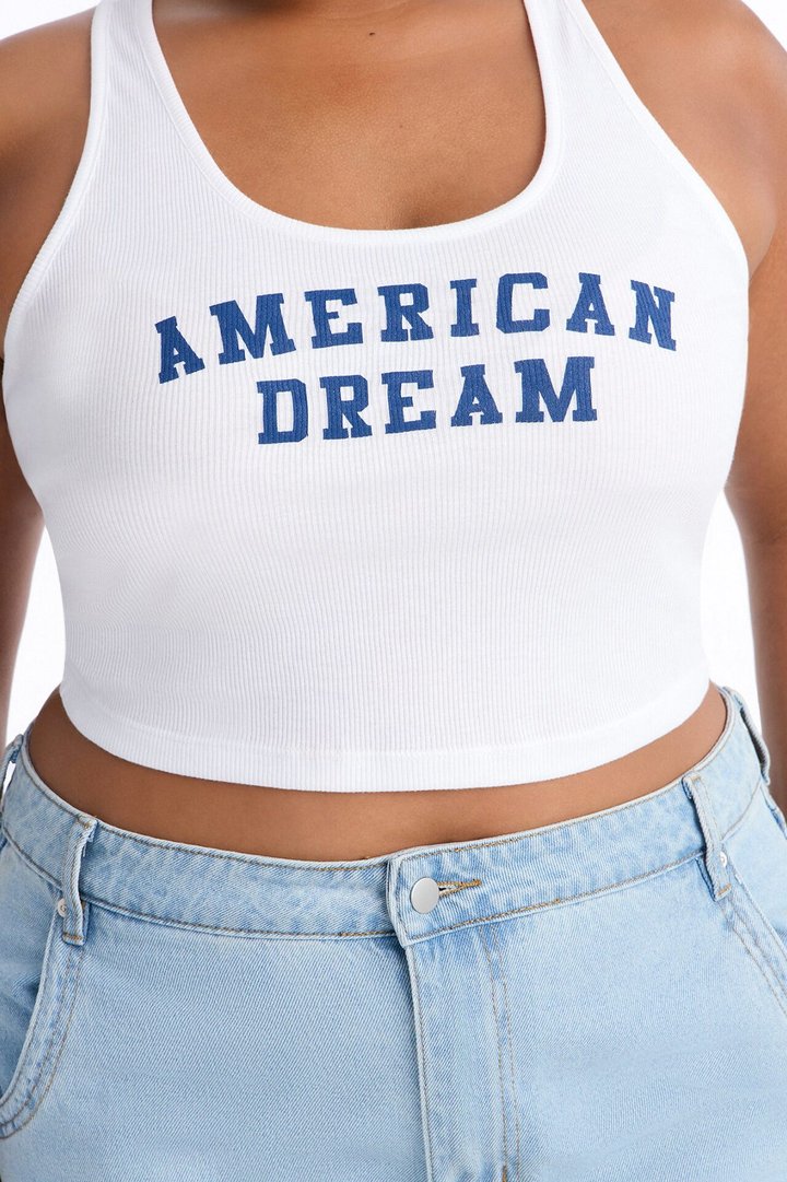 American Dream Girl Cropped Tank Top - White