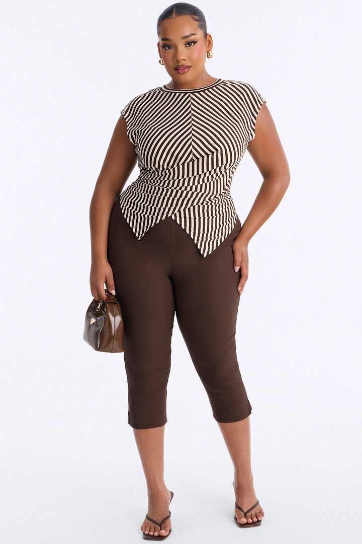 Crossed Up Striped Crew Neck Tee - Chocolate/Combo