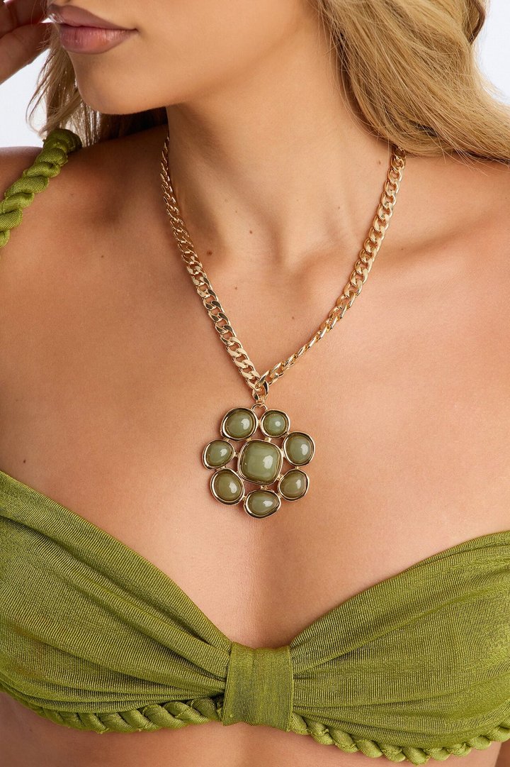 Stand Tall Floral Pendant Necklace - Gold/Green