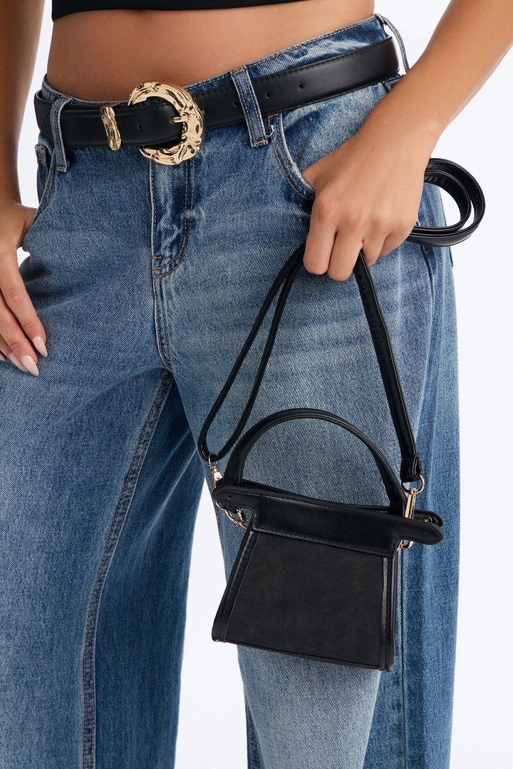 Fun Size Mini Faux Leather Crossbody Bag - Black
