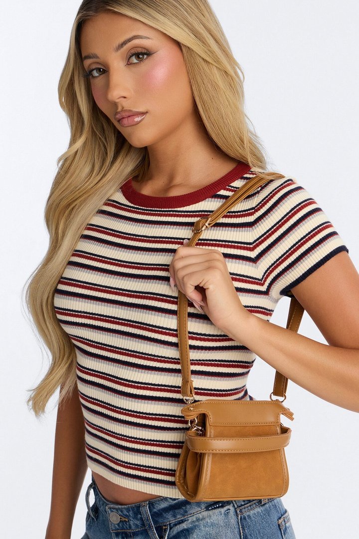 Fun Size Mini Faux Leather Crossbody Bag - Cognac