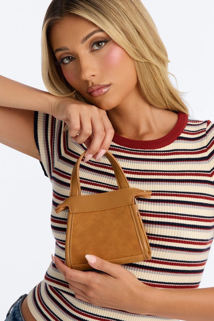 Fun Size Mini Faux Leather Crossbody Bag - Cognac